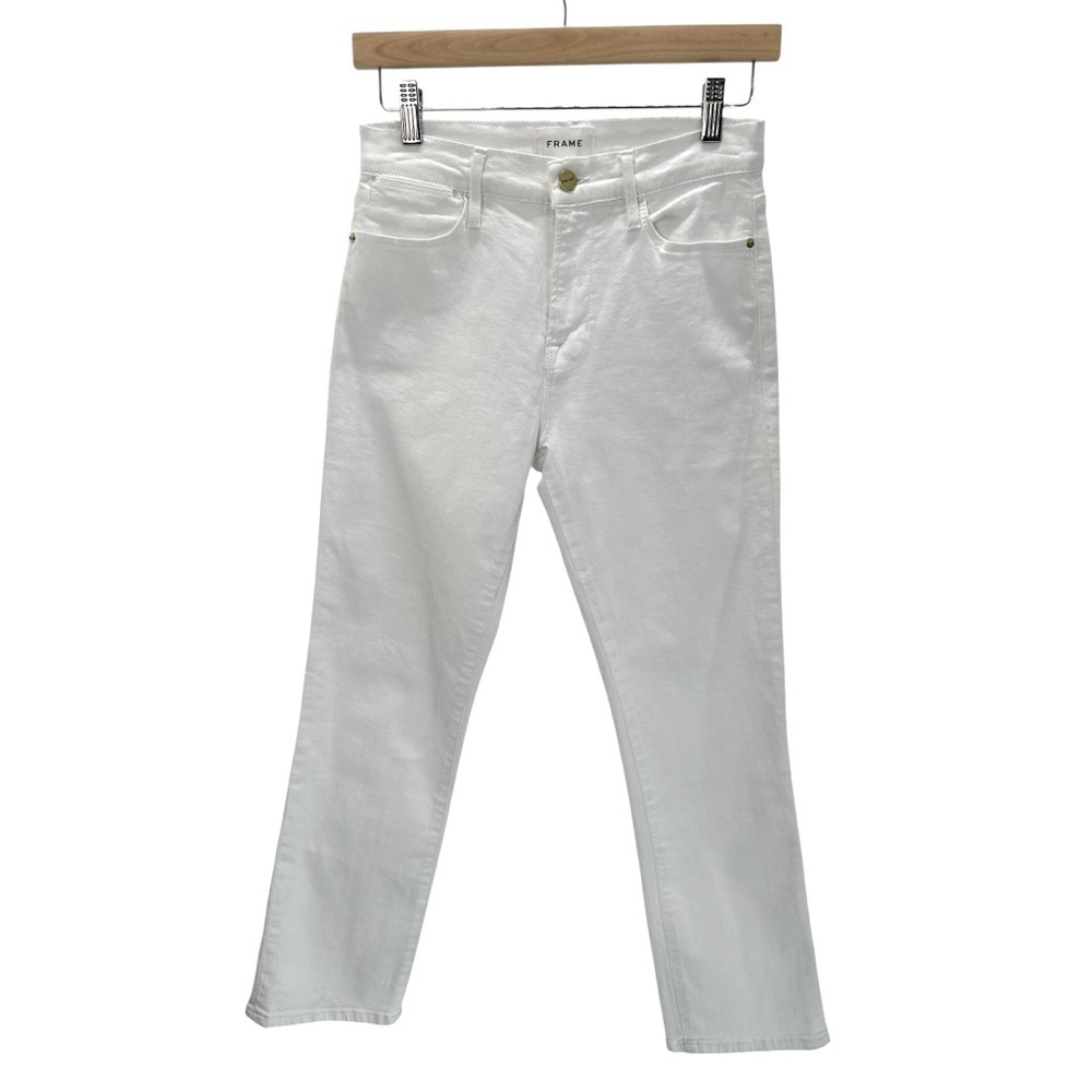 FRAME Le High Straight Blanc White Jeans Cropped Clean Minimal Resort Coastal 27 - Picture 3 of 16